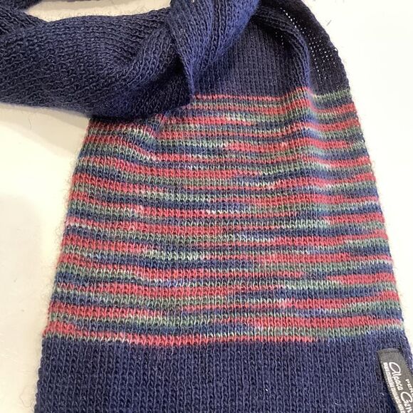 Peruvian alpaca scarf, blue, and burgundy with fringe - Picture 8 of 9